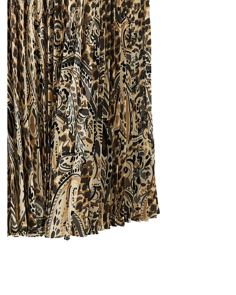 Etro Mixed Print Pleated Skirt — Brown Brown