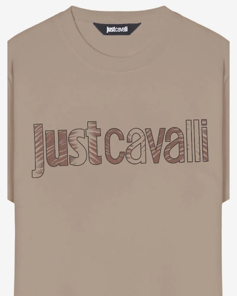 Just Cavalli Logo-Print Cotton T-Shirt — Beige Beige