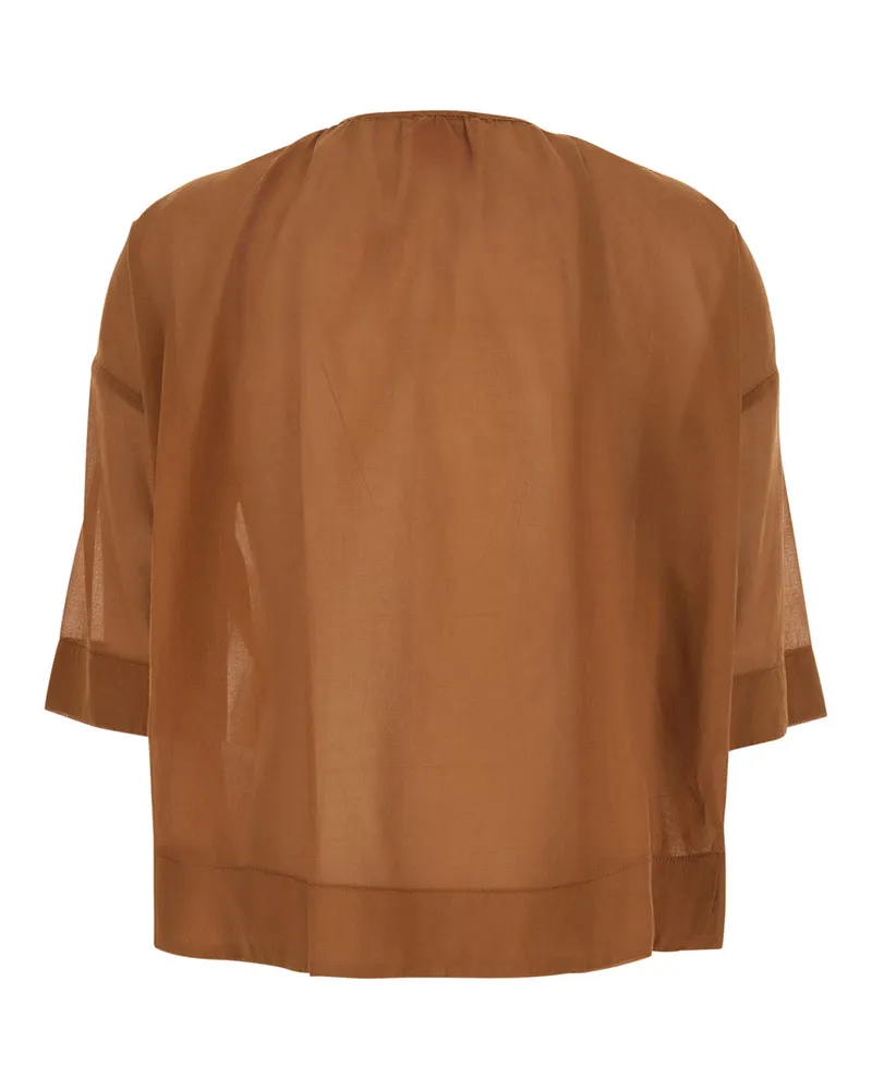 ..,merci Women's Blouse Brown Fabric Blouses Shirt Brown