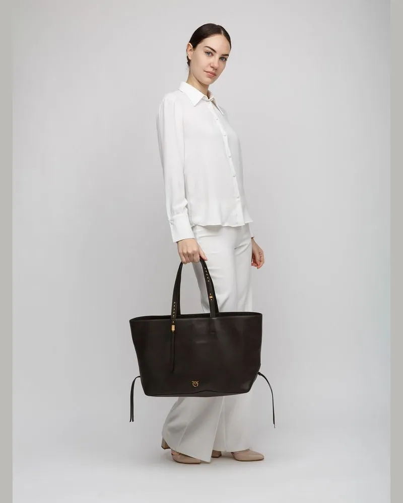 Pinko Women's Tote Bag Black Cow Leather - Tote-Bags Black