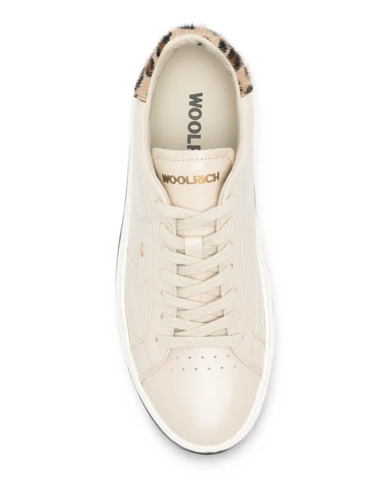 Woolrich Leopard Print Leather Sneaker — Cream Cream