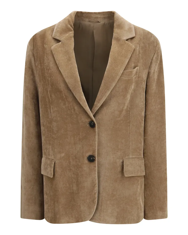 Brunello Cucinelli Fluid Corduroy with Monile Jacket — Beige 