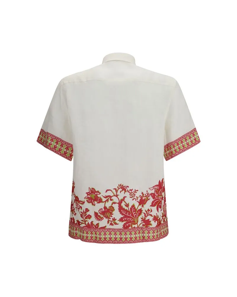 Etro Men Multicolor Linen Shortsleeve Shirt White