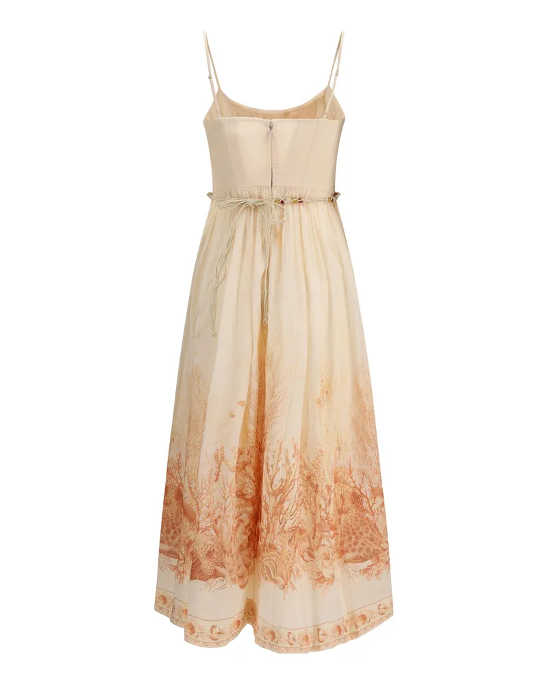 Zimmermann Women's Wanderlust Corset Midi Dress Coral-Toile Cotton Long Beige