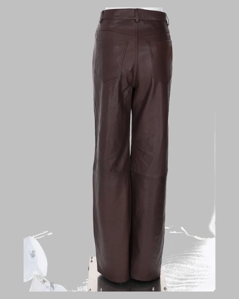 ROTATE Birger Christensen Lamb Leather Trousers — Brown Brown