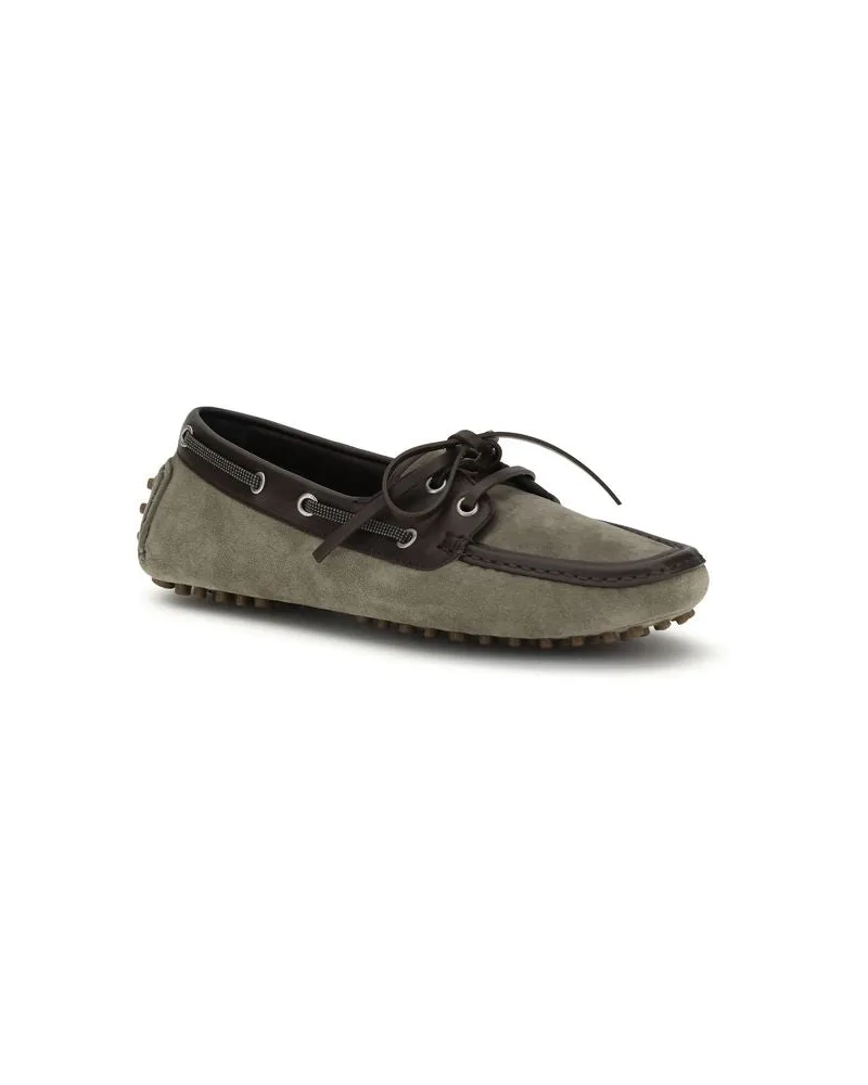 Brunello Cucinelli Women's Gray Calf Leather Bos Taurus Slip-On Loafers Gray