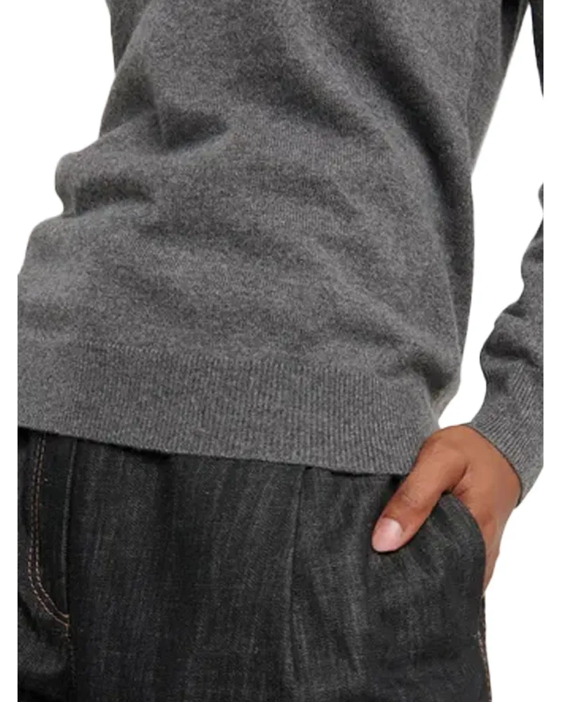 Brunello Cucinelli Cashmere V-Neck Sweater — Gray Gray