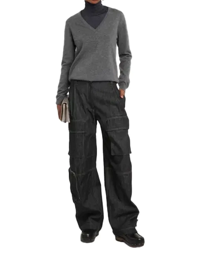 Brunello Cucinelli Cashmere V-Neck Sweater — Gray Gray