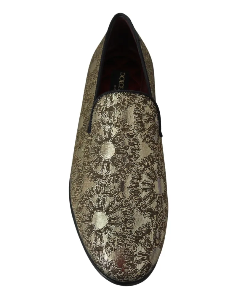 Dolce & Gabbana Gold Jacquard Flats Mens Loafers Shoes Acetate Gold
