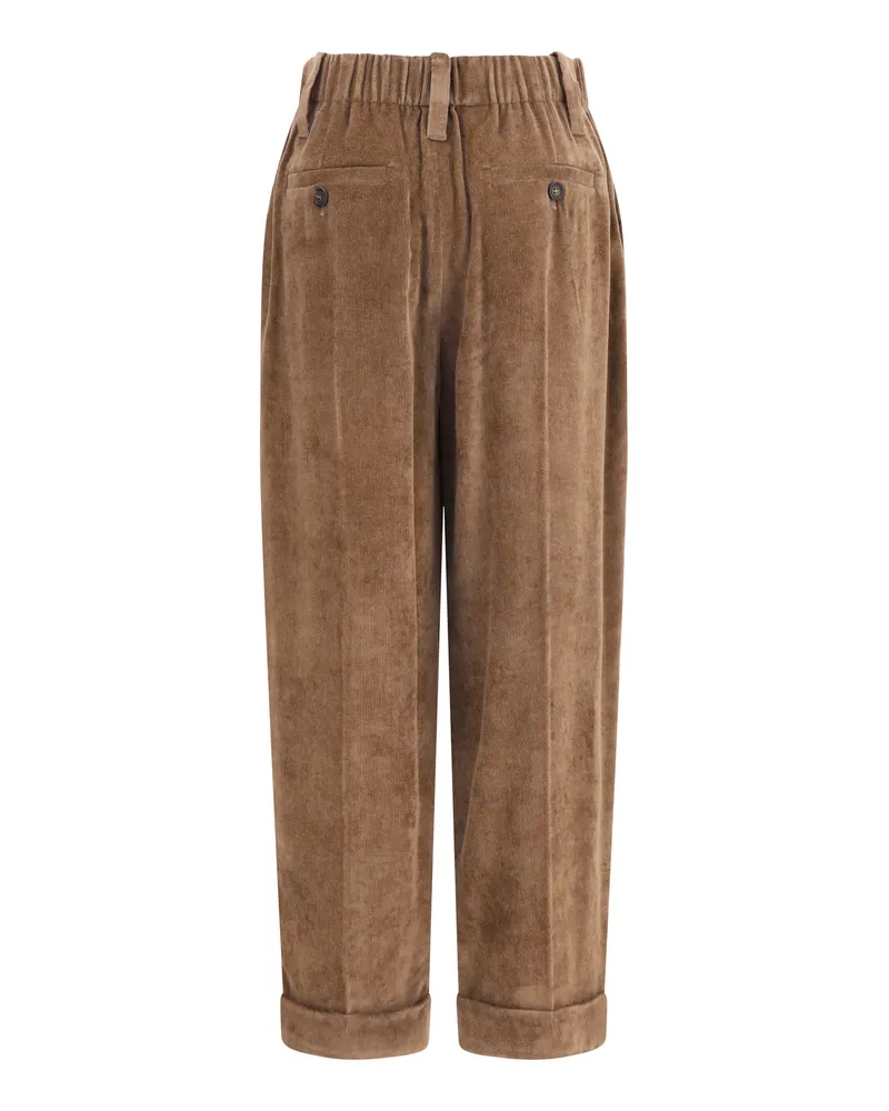 Brunello Cucinelli Women's Viscose And Cashmere Trousers, Cigar Brown Brown