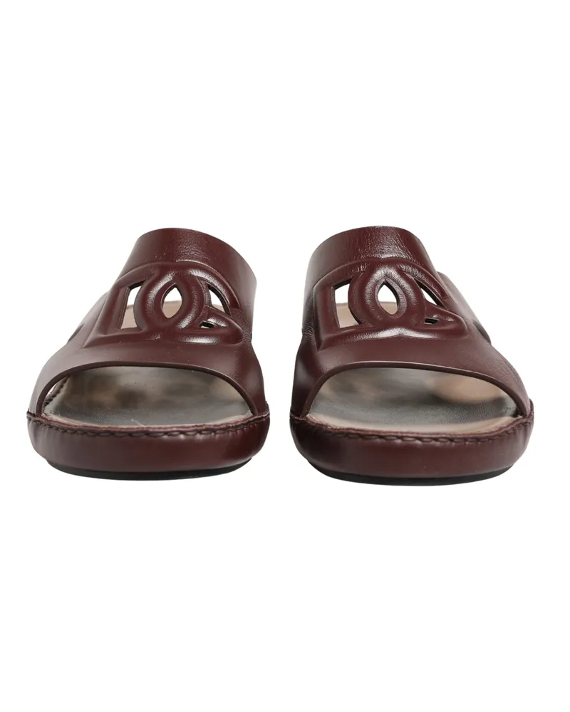 Dolce & Gabbana Women's Maroon Leather Cutout Dg Logo Sandals Shoes Maroon
