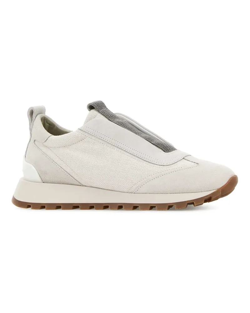 Brunello Cucinelli Women's Light Grey Fabric Slip Ons C209 Sneaker Beige