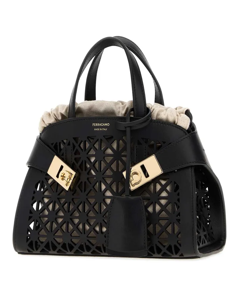 Ferragamo Women's Hug Mini Top Handle Bag Black Calf Black