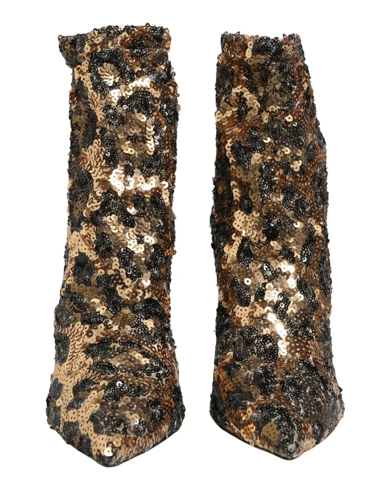 Dolce & Gabbana Women's Gold Leopard Sequin Sock Ankle Boots Shoes Elastane Nylon Polyester Gold