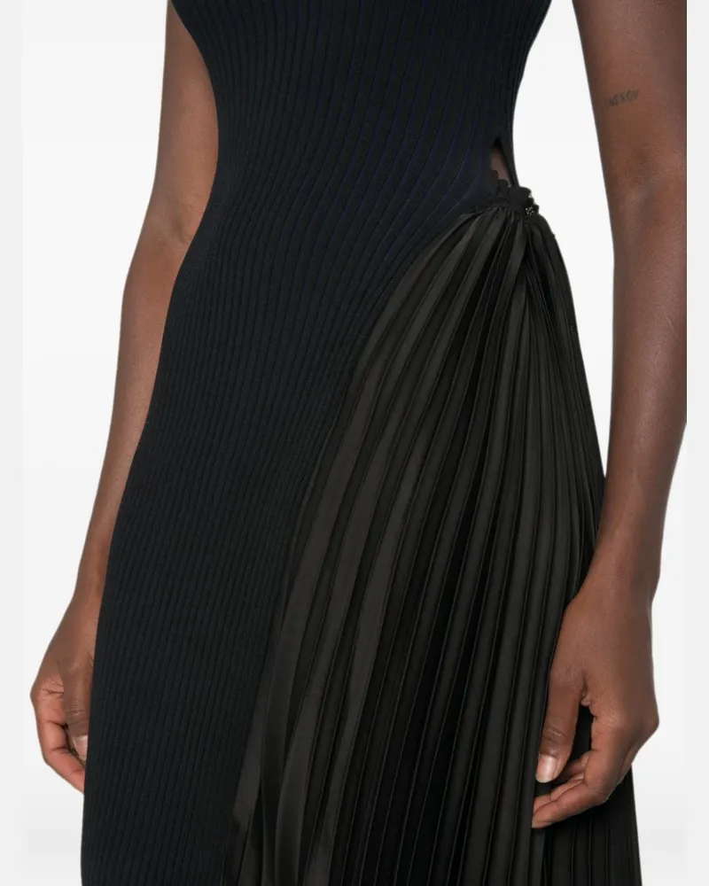Emporio Armani Pleated Panel Ribbed Knit Dress — Black Black