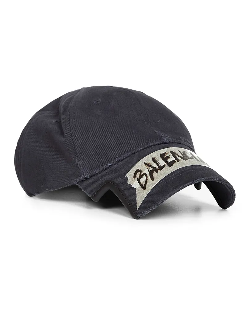 Balenciaga Men's Cap Masking Tape Black Blue Cotton Hat Black