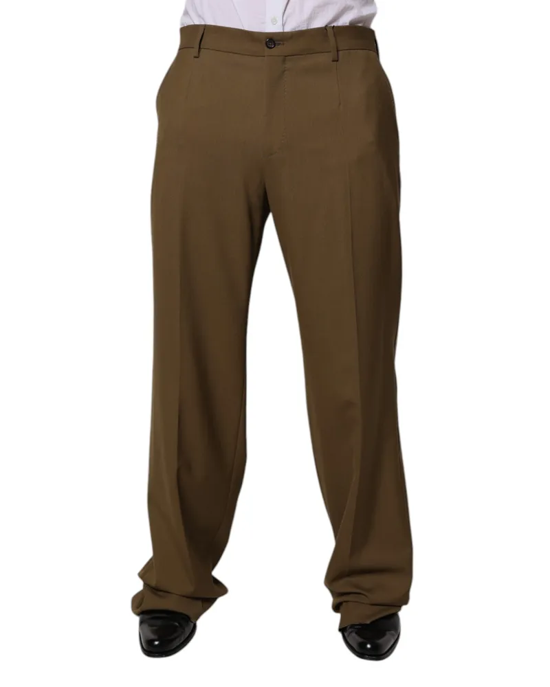 Dolce & Gabbana Men's Brown Wool Straight Formal Dress Pants Virgin Elastane Brown