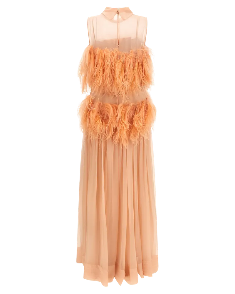 Alberta Ferretti Feathered Silk Dress — Pink Pink