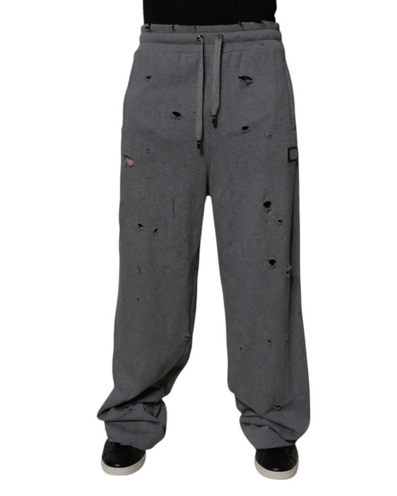 Dolce & Gabbana Men's Gray Cotton Ripstyle Straight Sweatpants Pants Gray