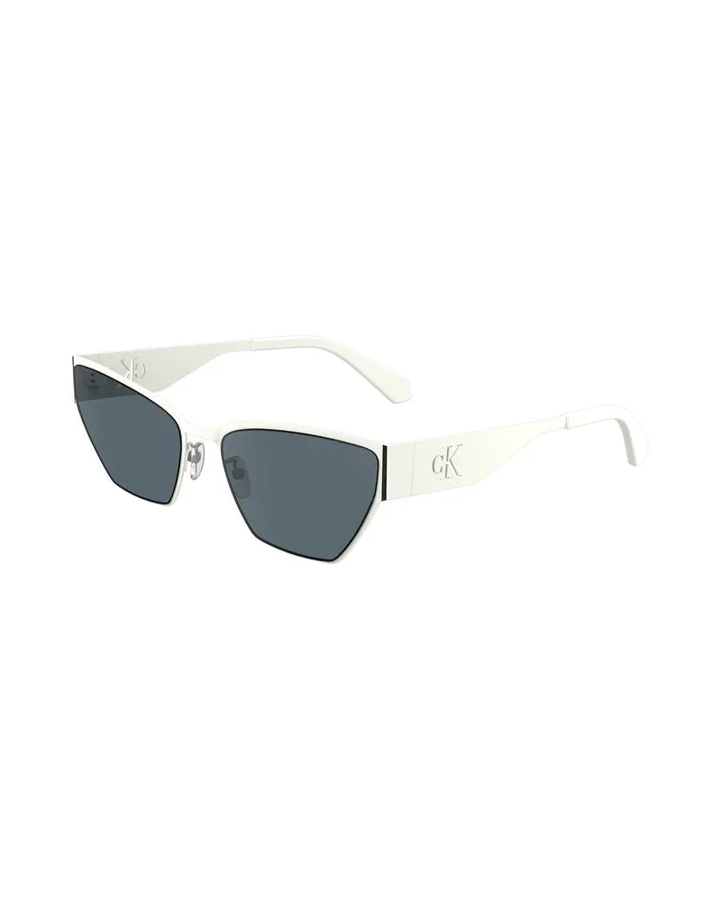 Calvin Klein CA-38336 Metal Cat-Eye Sunglasses — White White