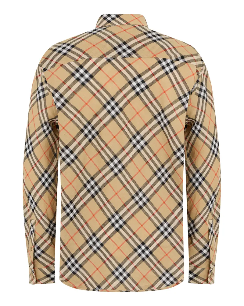 Burberry Men's Shirt Checked Linen Beige Beige