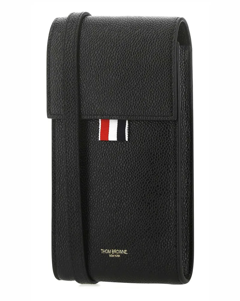 Thom Browne Men's Black Leather Phone Holder Cover Black