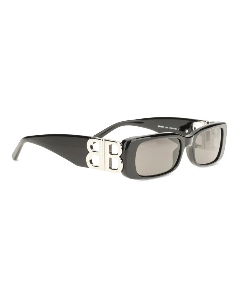 Balenciaga Men's Dynasty Rectangle Sunglasses Black - Silver Logo Acetate Black
