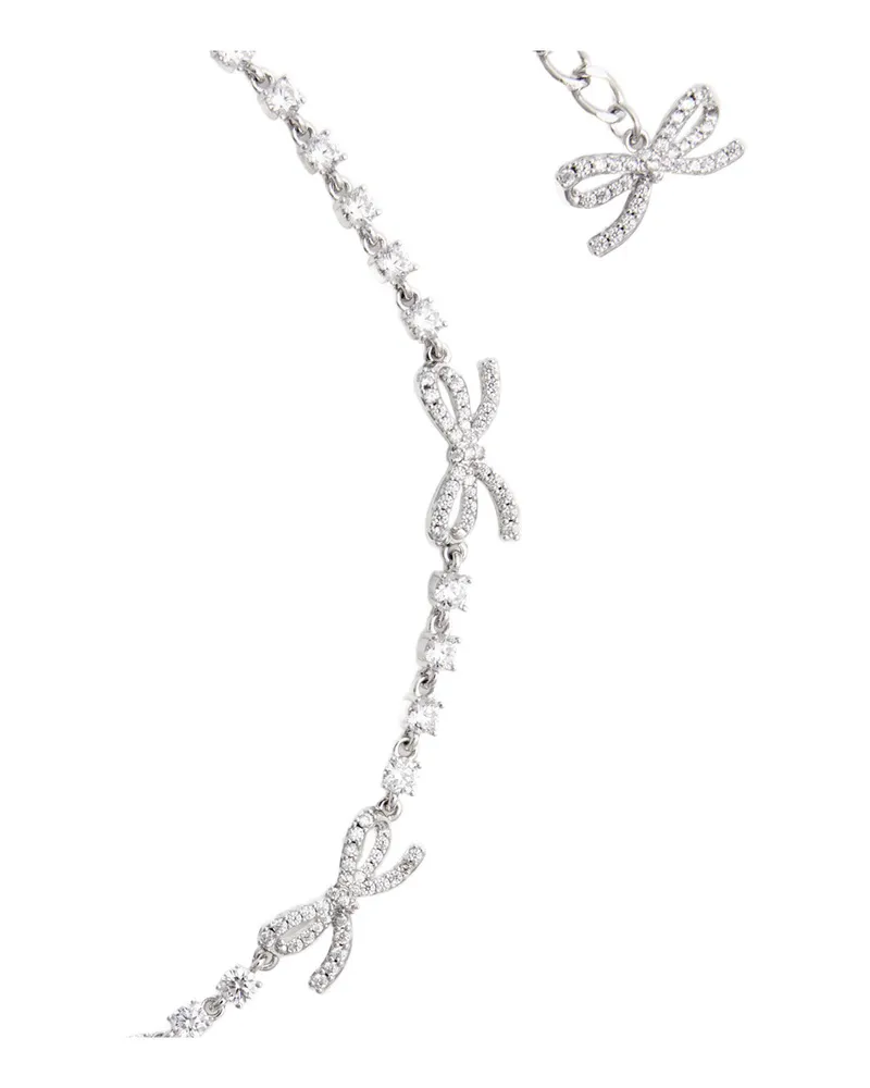 Self-Portrait Women's Necklace With Bows And Crystals, Silver-Coloured Metallic Copper Necklaces Silver