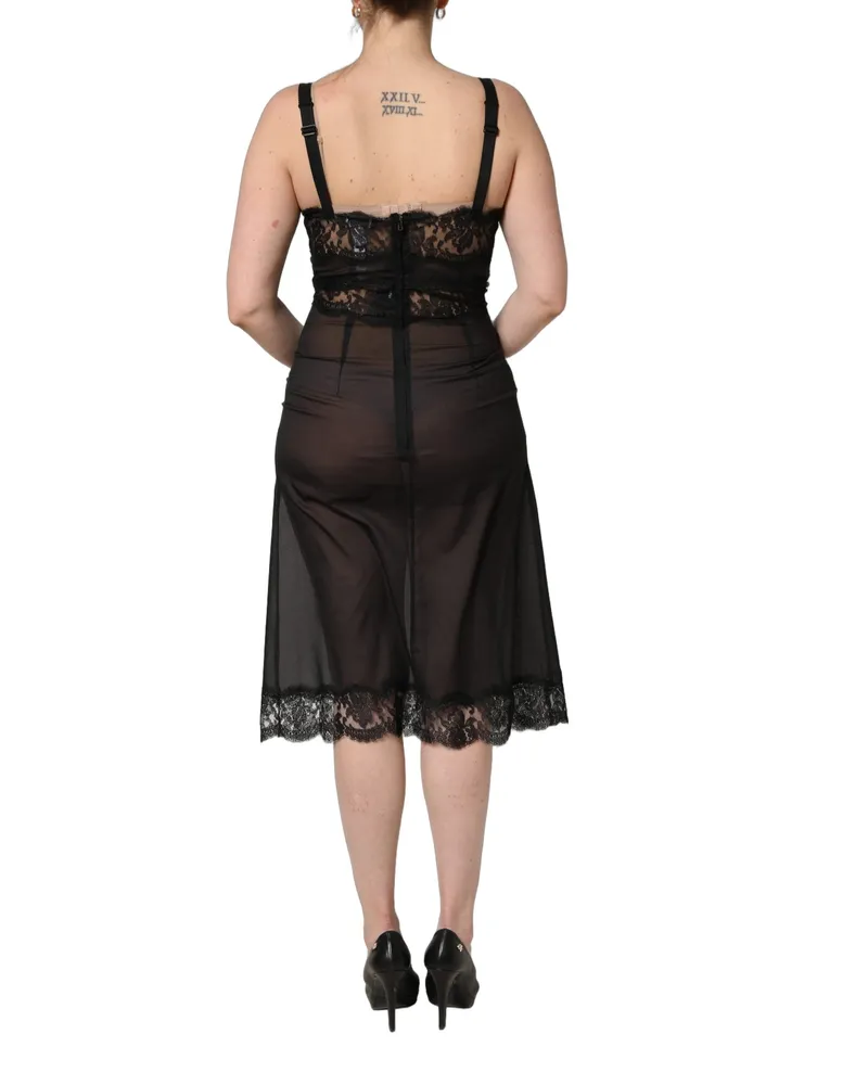 Dolce & Gabbana Women's Black Silk Lace Slip Lingerie Chemise Sleepwear Viscose Nylon Elastane Clothing Black