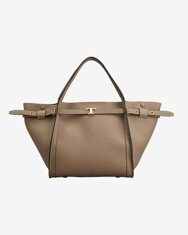 TOD'S Women's Leather Shopping Bag With Logo Beige Calfskin Handbags Hand Beige