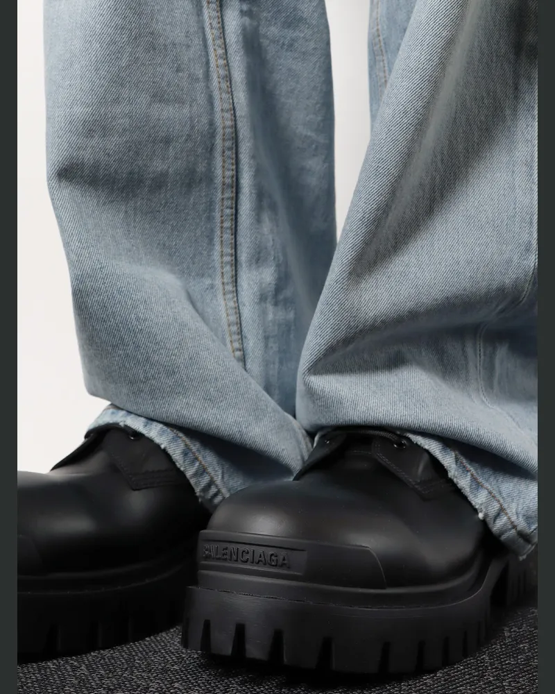 Balenciaga Men's Leather Boots Black Rubber Sole Black