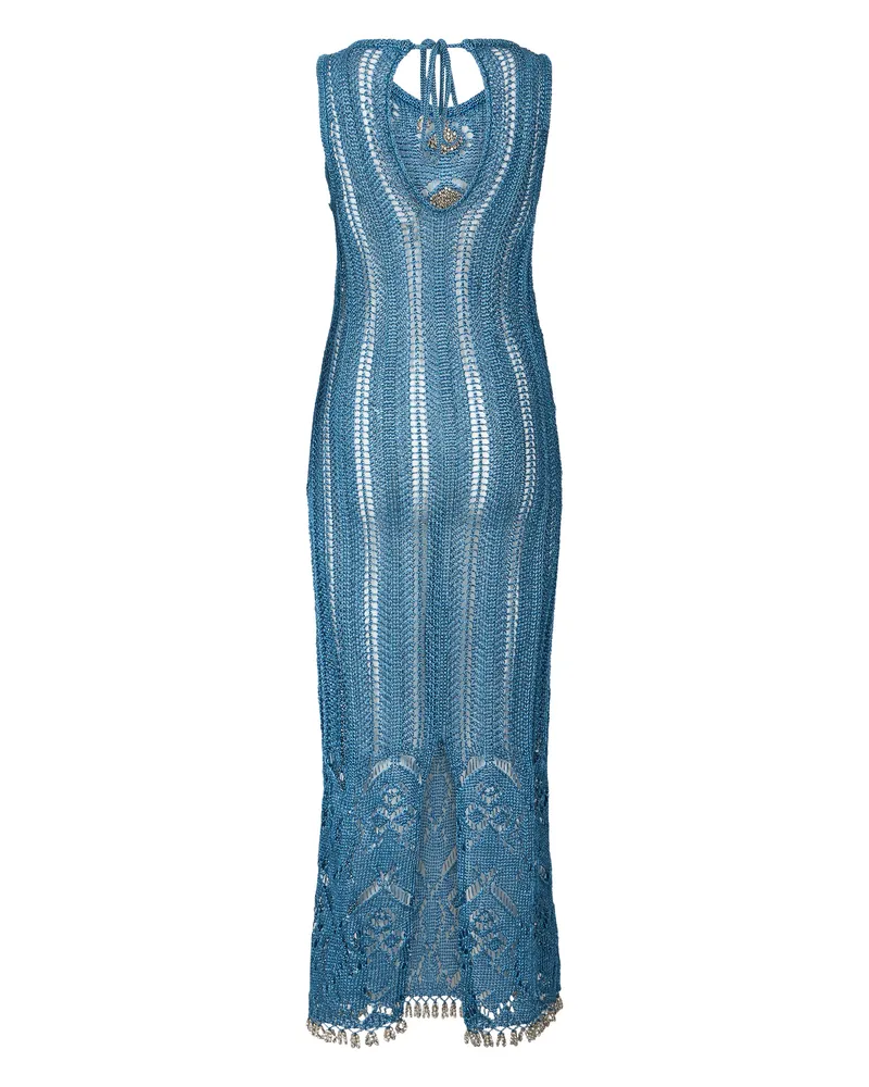 Paco Rabanne Women's Midi Crochet Dress Light Blue Viscose Blue