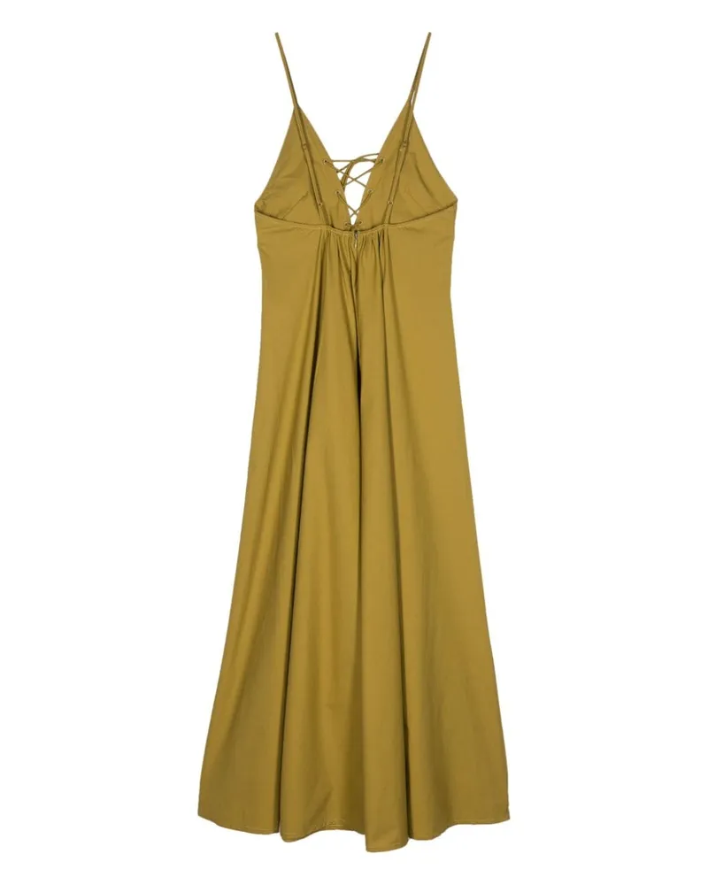 forte_forte Cotton Poplin V-Neck Dress — Khaki Khaki