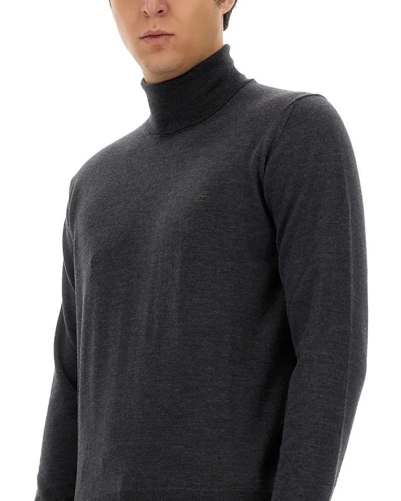 Etro Embroidered Wool Turtleneck — Gray Gray