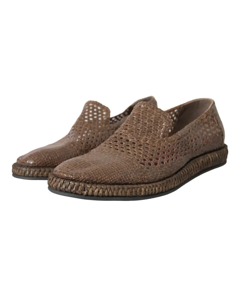 Dolce & Gabbana Men's Brown Woven Leather Loafers Casual Shoes Brown