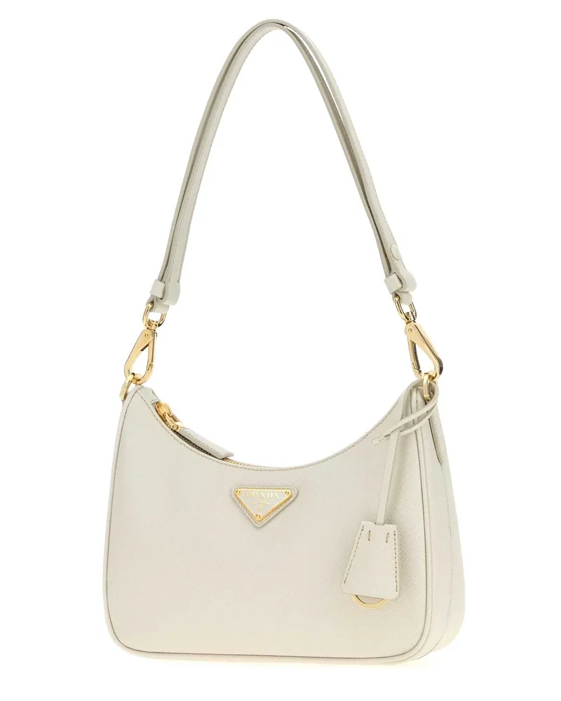 Prada Women's Ivory Leather Mini  Re-Edition Shoulder Bag Talco 1 + Oro Borse A Mano White