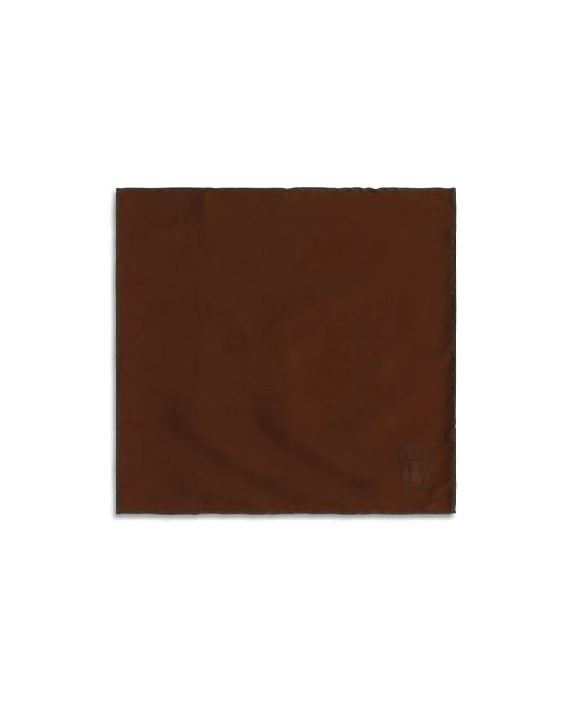 Brunello Cucinelli Silk Logo-Print Pocket Square — Brown Brown