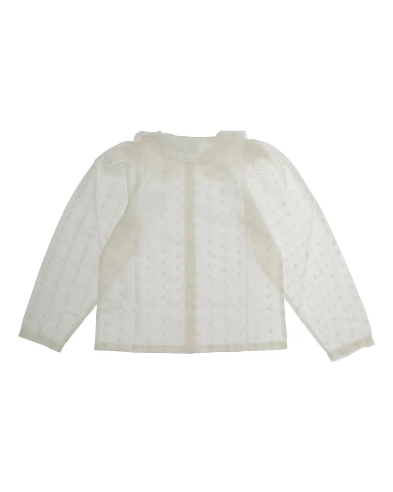 Mini Rodini Girls' White Shirt With Peter Pan Collar Cotton Blouses And White
