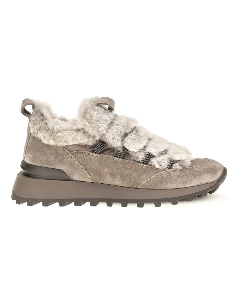 Brunello Cucinelli Women's Suede Shearling-Lined Sneakers Taiga Upper: Trainers 