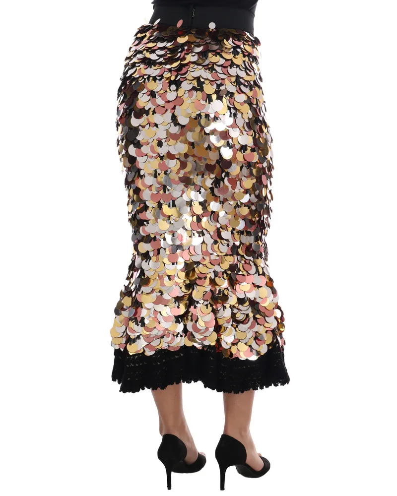 Dolce & Gabbana Women's Gold Sequined Peplum High Waist Skirt Black Cotton Black