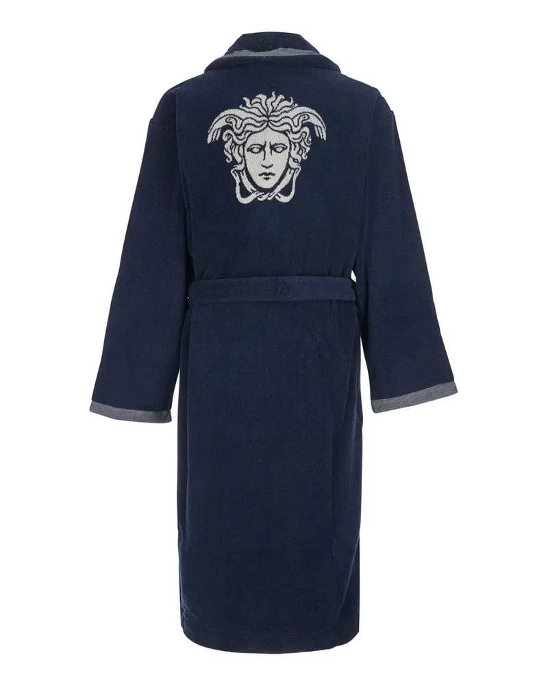 Versace Unisex Bathrobe Medusa Jacquard Blue Cotton Towels & Bath Robes Blue