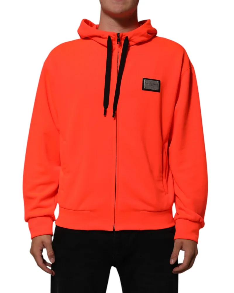 Dolce & Gabbana Men Red Fluorescent Polyester Logo Patch Hoodie Sweater Clothing Red