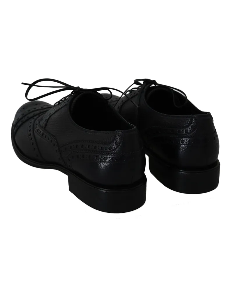 Dolce & Gabbana Men's Blue Leather Wingtip Oxford Dress Shoes Black