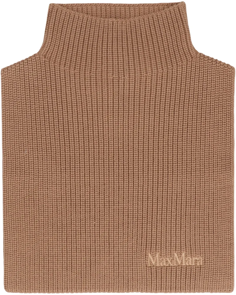 Max Mara Women's Wool Knit Collar Camel Virgin Scarf Scarfs Camel