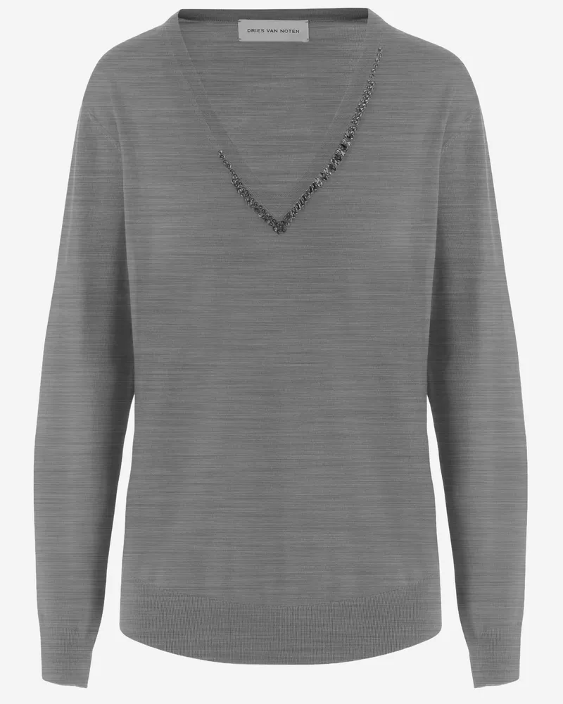 Dries van Noten Women Wool Sweater Merino Grey Gray