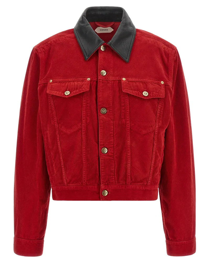Versace Corduroy with Leather Collar Jacket — Red Red