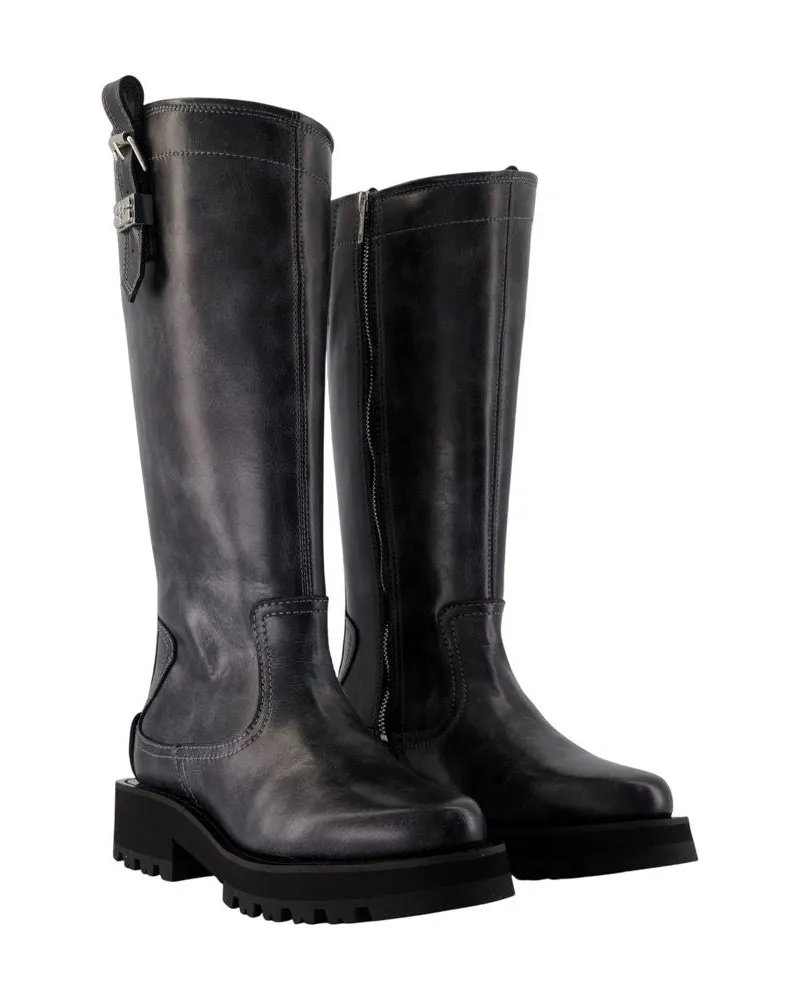 Ganni Women's Studs Vintage Boots -  Leather Grey Shoes Gray