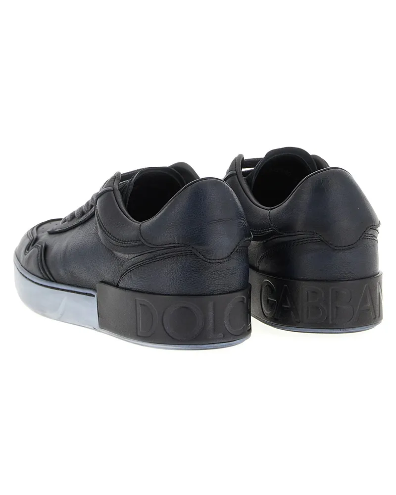 Dolce & Gabbana Men's Black Lamb Leather Low Top Sneakers Black