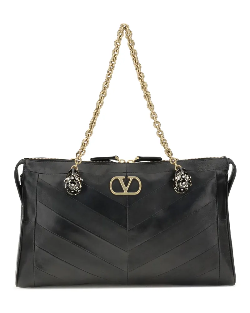 Valentino Garavani Women's Shoulder Bag Panthea Chevron Black Lamb Leather Black