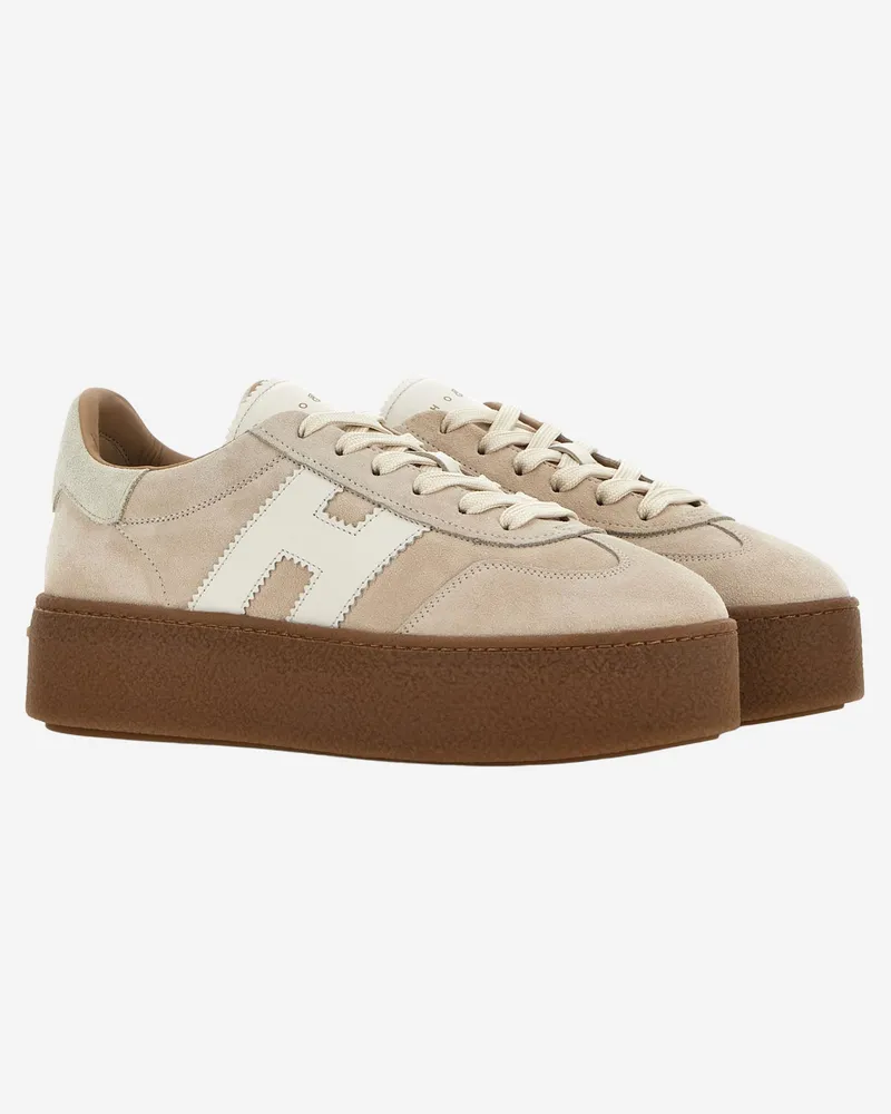 Hogan Women's Suede Sneakers Beige Leather-Rubber Trainers Leather/rubber Beige